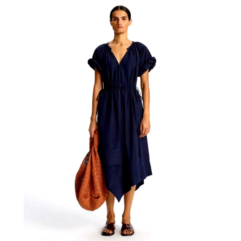 A.L.C. Odin Poplin Midi Asymmetric Cotton Dress Maritime Navy Blue Size 8 NWT